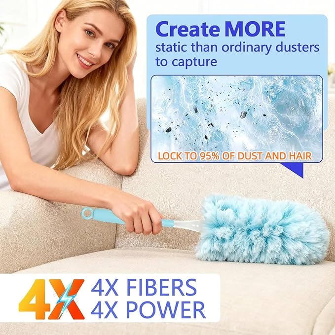 Heavy Duty Duster Refills for Swiffer Duster (60 Count) | 360° Unscented Disposable Multisurface Dusters with 1 Handle- for Home, Blinds, Fans & Corners, Blue