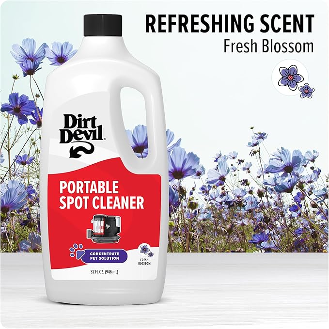 Dirt Devil Pet Portable Spot Cleaner Solution, 32 oz., Fresh Blossom Scent, Upholstery and Carpet Shampoo Solution, Eliminates Pet Messes and Odors, Pair with Dirt Devil Portable Spot Cleaners