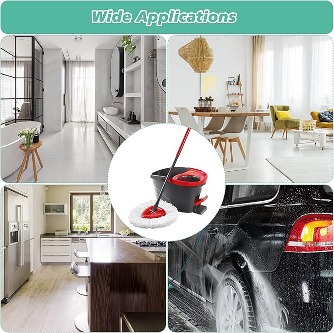4 PCS Spin Mop Replacement Head,100% Microfiber Mop Heads Replacements Compatible with Triangle Spin Mop,360 Degree Round Spin Mop Replacement Head for Easy House Cleaning Floor Mopping