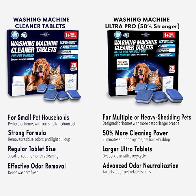 Washing Machine Cleaner New Ultra Pro Tablets 50% Stronger Formula for Pet - 56 Pack, HE Front & Top Load, Washer Deep Cleaning, Remove Tough Pet Hair, Odors, Residue & Grime, No Dander Build-up