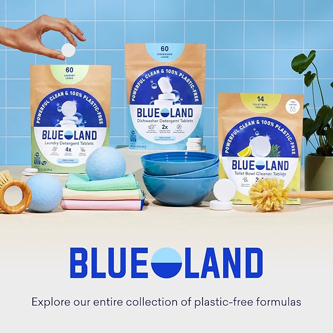 BLUELAND Oxi Laundry Booster Powder with Tin, Starter Set, Fragrance Free & Clear, 25 Loads, 17.6 oz, Plastic-Free, Eco Friendly, Oxy Cleaner, Stain Remover