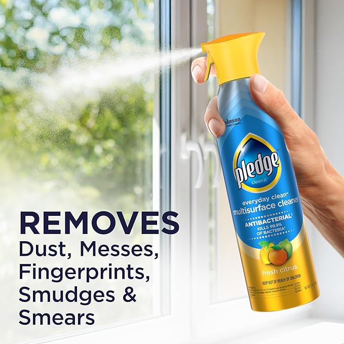 Pledge Antibacterial Multisurface Cleaner Spray, Wood Furniture, Stainless Steel, and Electronics Cleaner, Sanitizes as Cleans, Remove Dust and Messes - Fresh Citrus Scent, 9.7oz, Pack of 3
