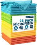 Microfiber Cleaning Cloth, 24 Pack Highly Absorbent Cleaning Rags, Reusable Lint Free Cloths Microfiber Rag for House, Kitchen, Car Care, 11 x12 inch, Multicolor