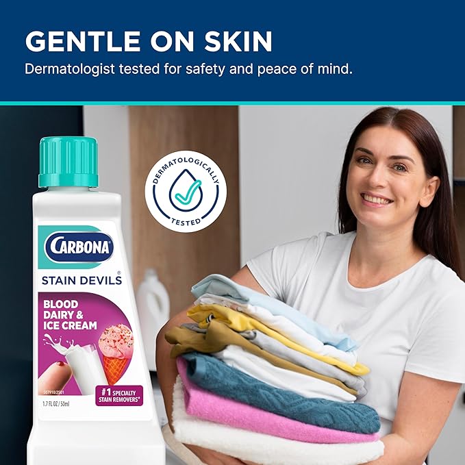 Carbona Stain Devils® #4 | Blood, Dairy & Ice Cream | Professional Strength Laundry Stain Remover | Multi-Fabric Cleaner | Safe On Skin & Washable Fabrics | 1.7 Fl Oz, 1 Pack