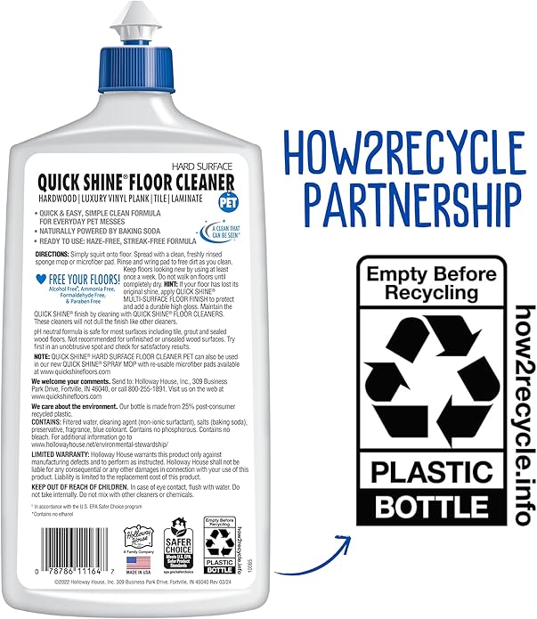 Quick Shine Hard Surface Pet Floor Cleaner 27 oz | Ready to Use, Removes Dirt, Streak Free, No Rinse | Hardwood, Laminate, Luxury Vinyl Plank LVT, & Tile | Safer for Kids, Pets & Our Environment