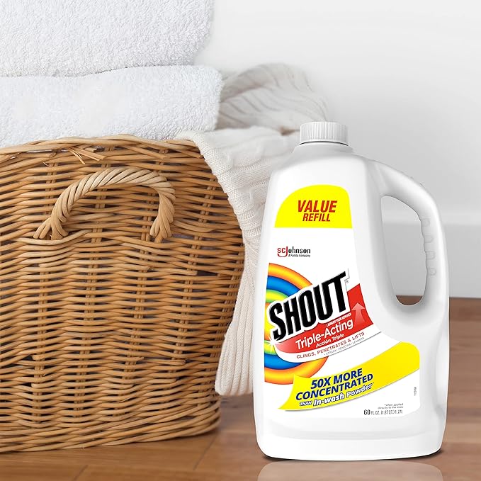 Shout Active Enzyme Laundry Stain Remover Spray for Clothes, Triple-Acting Formula Clings, Penetrates, and Lifts Tough & Everyday Stains - Prewash Refill 60oz (1.7L)