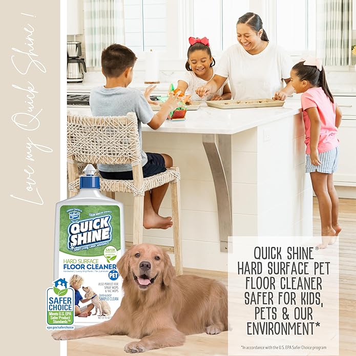 Quick Shine Hard Surface Pet Floor Cleaner 27 oz | Ready to Use, Removes Dirt, Streak Free, No Rinse | Hardwood, Laminate, Luxury Vinyl Plank LVT, & Tile | Safer for Kids, Pets & Our Environment