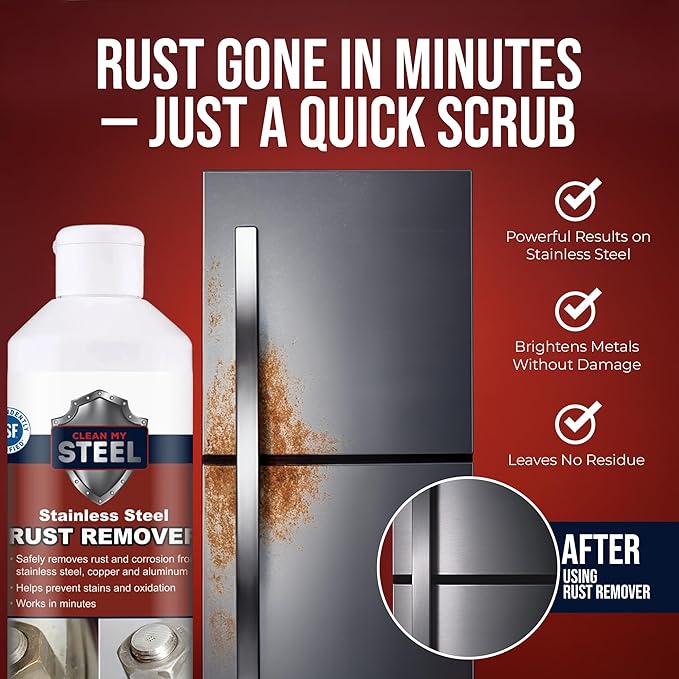 Innoshine B570 Stainless Steel Rust Remover and Stain Cleaner | NSF Approved | Non-Toxic & Food Safe | Quickly Cleans Commercial Equipment, Appliances, Grills, Sinks, and Tools - 1 liter