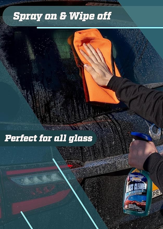 Gliptone Glass Cleaner Kit, Streak-Free Shine, Ammonia-Free, Quick Drying, 1 Gallon + 22 Fl Oz Glass Cleaner, 6 Glipscrub Sponges & 4 Softouch Waffle Microfiber Towels, Safe on Tint & Hard Surfaces