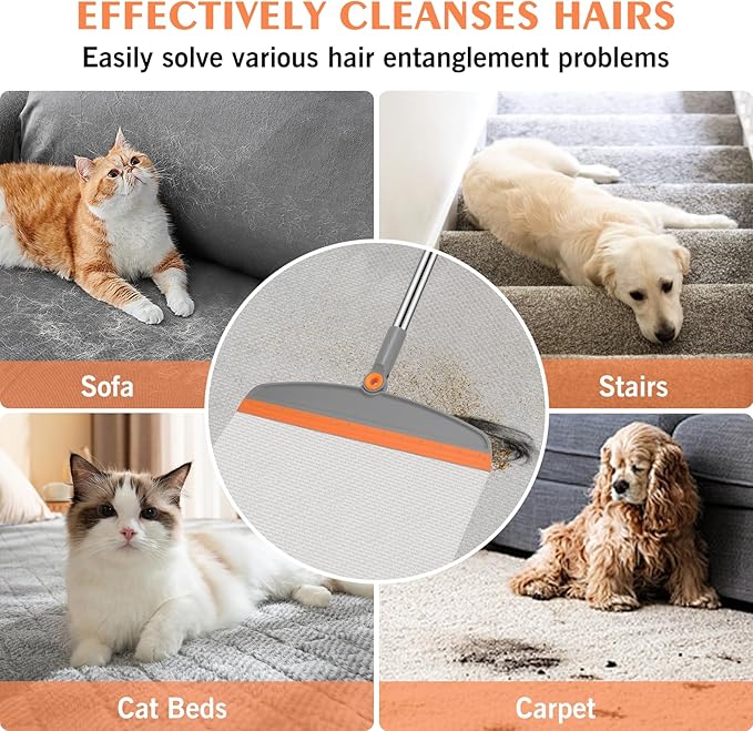 Multifunction Silicone Broom, 54 Inch Long Handle Silicone Floor Squeegee Broom, Sweep and Scrape 2 in 1 Household Cleaning Rubber Broom for Floor, Bathrooms, Kitchens, Showers, Tile, Pet Hair, Glass