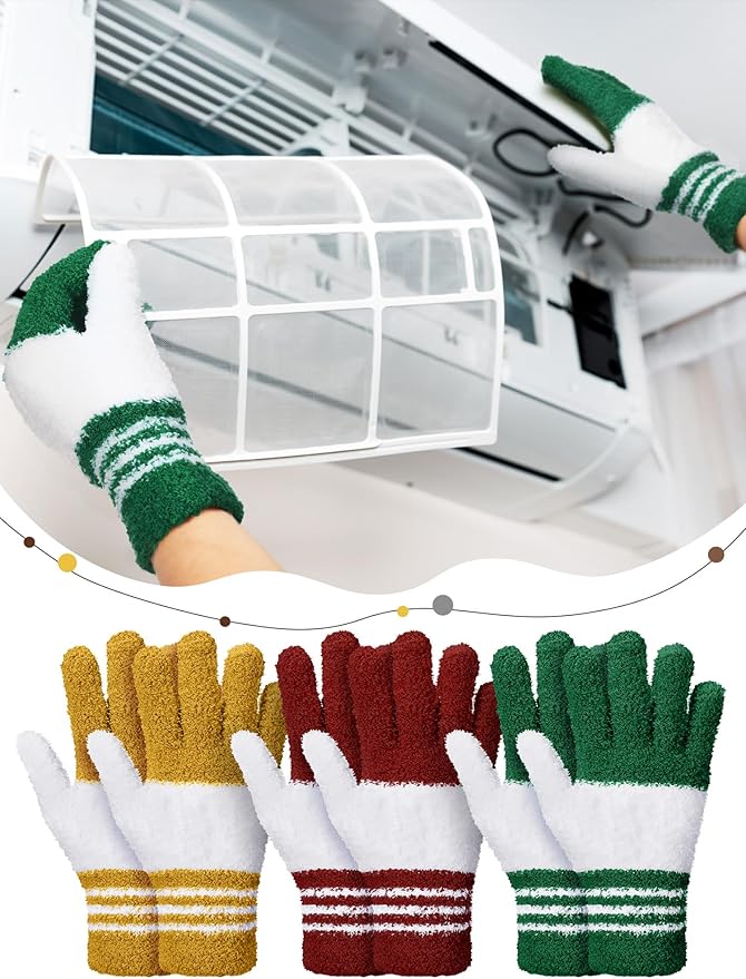 Patelai 3 Pairs Microfiber Plant Dusting Gloves Leaf Cleaning Gloves for Indoor Plants, Blinds, Furniture, House (Dark Blue,Gray,Khaki,White,Small)