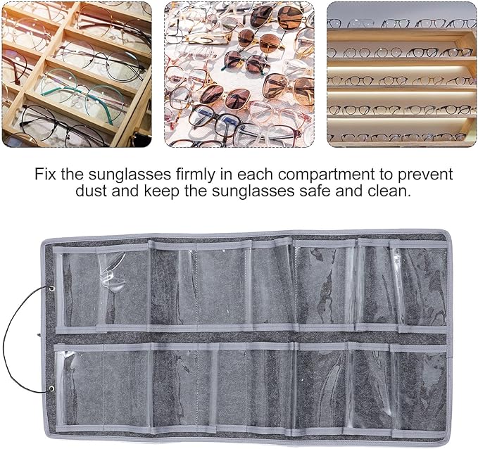Hanging Glasses Storage Pouch Wall-Mounted Eyewear Organizer Felt Dustproof Sunglasses Bag Medium Gray for Home Bedroom Storage