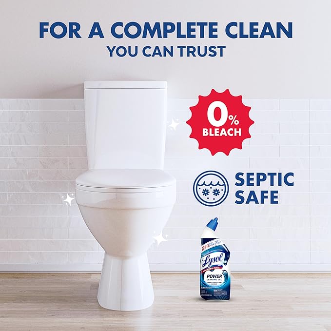 Lysol Toilet Bowl Cleaner, Max Strength Bathroom Cleaning Supplies, Toilet Bowl Cleaner Clinging Gel, Disinfecting and Deodorizing, Bleach Free, Atlantic Fresh + Forest Rain 24 oz (4 ct)