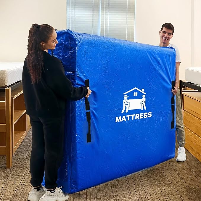 Mattress Bags for Moving, BETU Mattress Protector Waterproof Mattress Cover Twin Size Storage Bags with 8 Heavy-Duty Handles and Zipper for College Bed Extra Thick Large(2 Pack, 77"x42"x15" Blue)