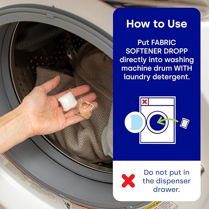 Dropps Fabric Softener Pods, Unscented (64 Count) - Free & Clear | Laundry Softener For Soft & Fluffy Fabrics | Liquid Softener & Dryer Sheet Alternative | Clean Ingredients | Plastic Free Packaging