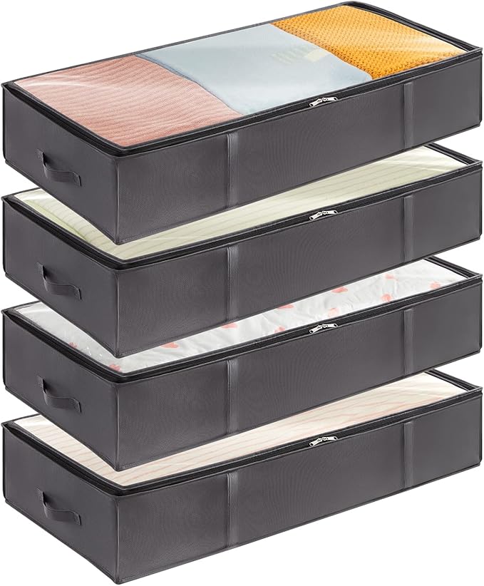 Lifewit 95L 4 Pack Under Bed Storage Containers, Large Capacity Blanket Storage Bags with Reinforced Handle, Organization and Storage for Comforters, Sheets, Clothes, Bedroom, College Dorm, Grey