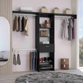 Black Storage Rack One Drawer Three Metal Rods Five Open Shelves for Home Organization