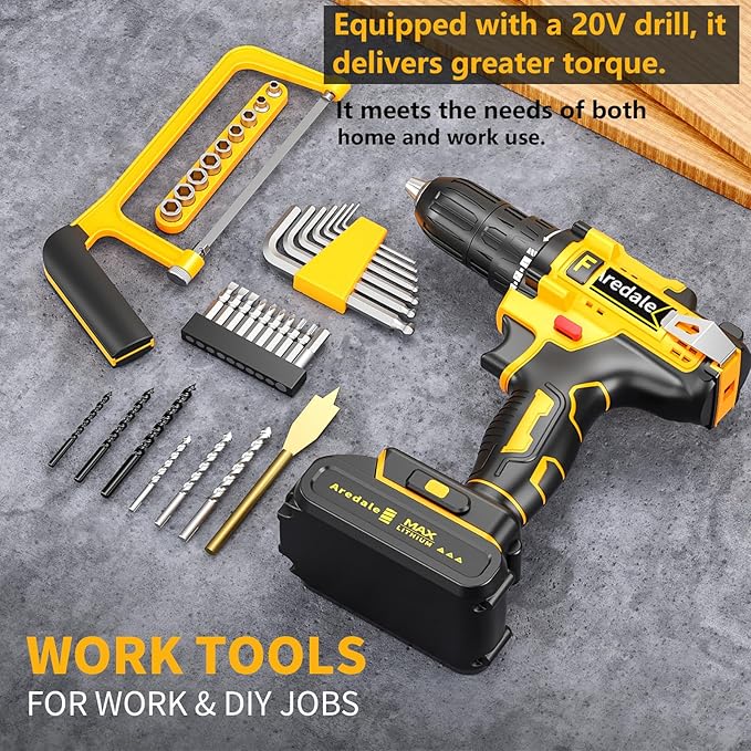 117-Piece Tool Kit with 20V Cordless Drill Mechanic Tool Set for Home & Auto Repair Toolbox Storage Case Perfect for Men, DIYers, Handymen