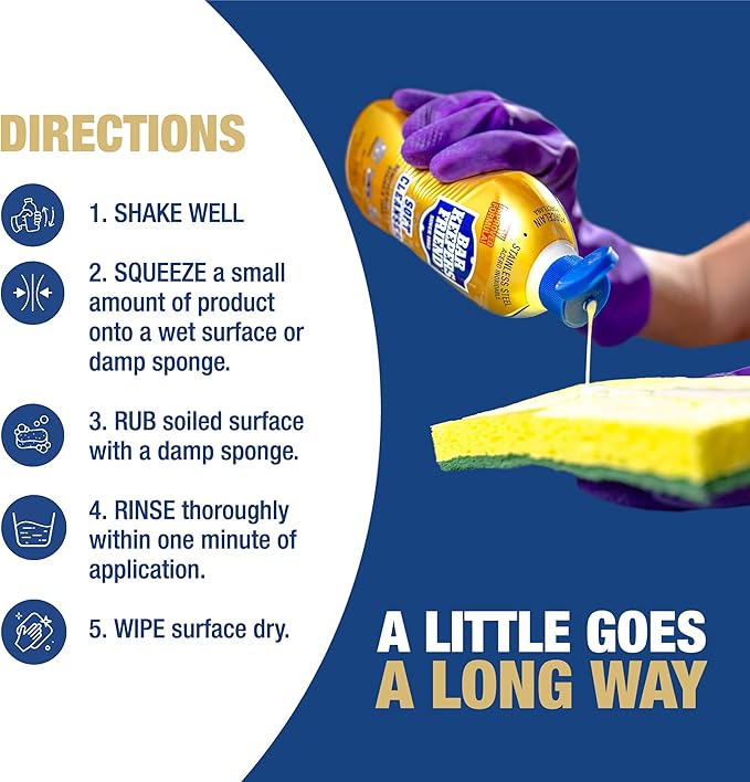 Bar Keepers Friend Soft Cleanser Liquid (2 x 26 oz) Plus Dish Fish Sponge - Multipurpose Cleaner & Rust Stain Remover for Stainless Steel, Porcelain, Ceramic Tile, Copper, Brass & More