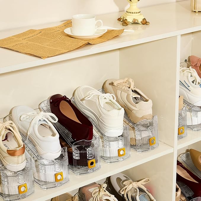 Shoe Slots Organizer for Closet, 16 Pack Shoe Stacker Organizer, Shoe Storage Space Savers 50%, 3 Levels Adjustable Shoe Racks for Closet Organization