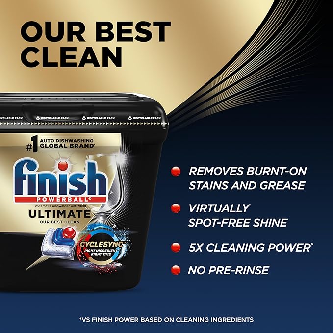 Finish Ultimate Dishwasher Pods, No Pre-Rinse Dishwasher Detergent Soap Removes Burnt-On Stain, with CycleSync Technology, Degreasing & Scrubbing Power, 76 Count