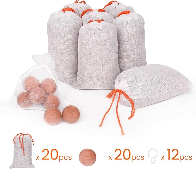 Homode Cedar Blocks for Clothes Storage, Cedar Balls and Cedar Chips for Closets and Drawers, Scented Cedar Sachets Bags Closet Air Freshener, 24 Pack