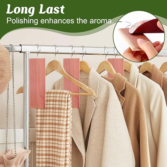 ESRICH Cedar Blocks for Clothes Storage,15 Pack with Metal Hooks,100% Natura Cedars Wood for Closets,Cedars Planks with Sandpaper,Cedar Chips for Closets and Drawers