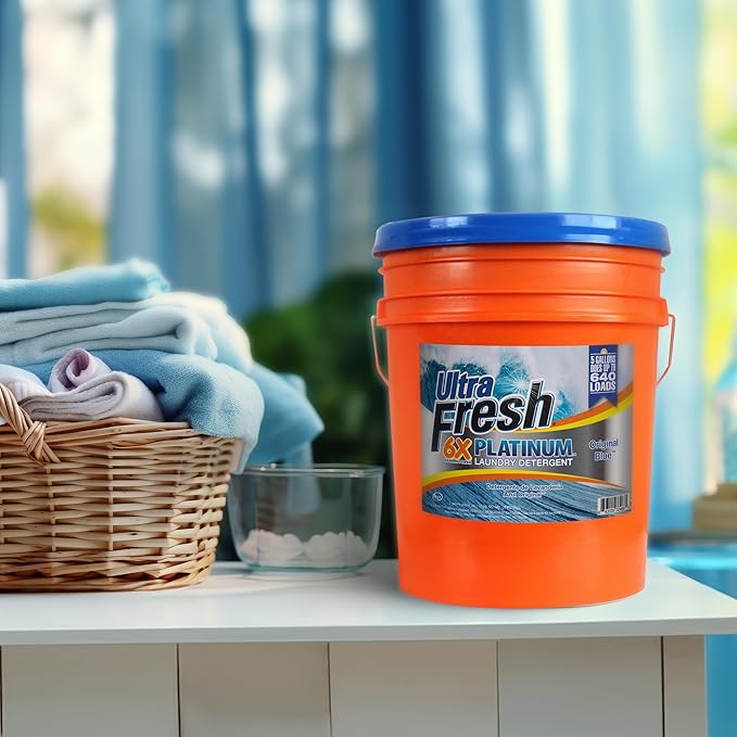 Ultra Fresh 6X Platinum 5 Gallon Laundry Detergent Liquid for All Machine Types with Easy Dispensing Pump, Up to 640 Loads, Original Blue (3 Pack)