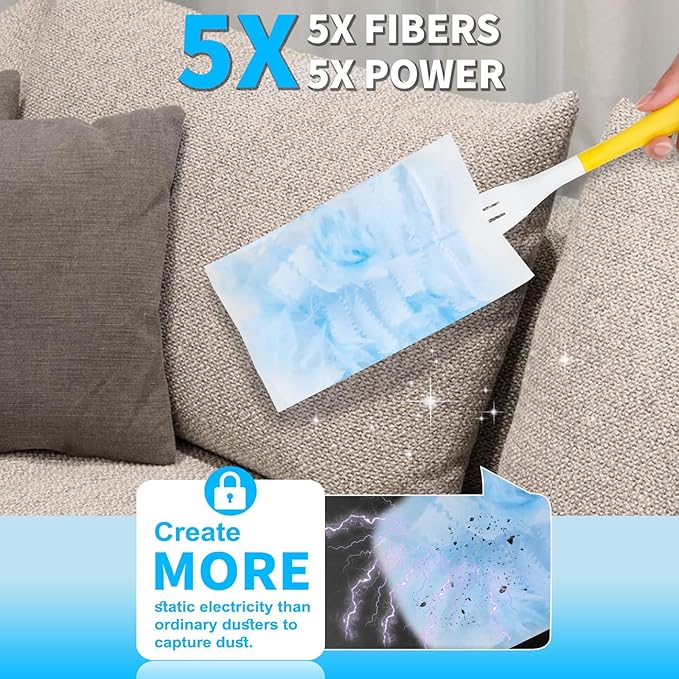Duster Refill for Cleaning with 2 Handles, Heavy Duty Disposable Duster Kit Unscented Replacement Head Dust Removal Brush for Electronics, Furniture, Blinds, Ceiling Fans, Walls (50pack)