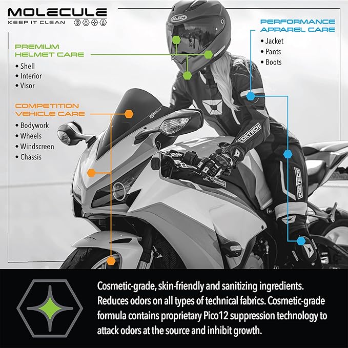 Molecule Refresh Spray | Performance Apparel Care | Cleans and Deodorizes Racing Suites & Technical Fabrics | Signature Fresh Scent | 16 Ounces