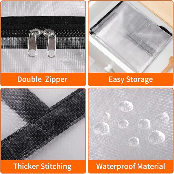 TasticTotes 8 Pack Clear Storage Bags for Comforter, Clothes & Bedding, Plastic Blanket Storage with Zipper and Handle, Moving Bags, Closet Organizer and Under-Bed Storage (40L)