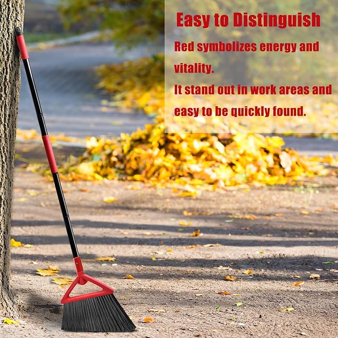 Heavy Duty Angle Broom, Upgraded Commercial Broom for Sweeping Indoor and Outdoor, Perfect Red Broom of Kitchen, Garage, Industrial and Courtyard