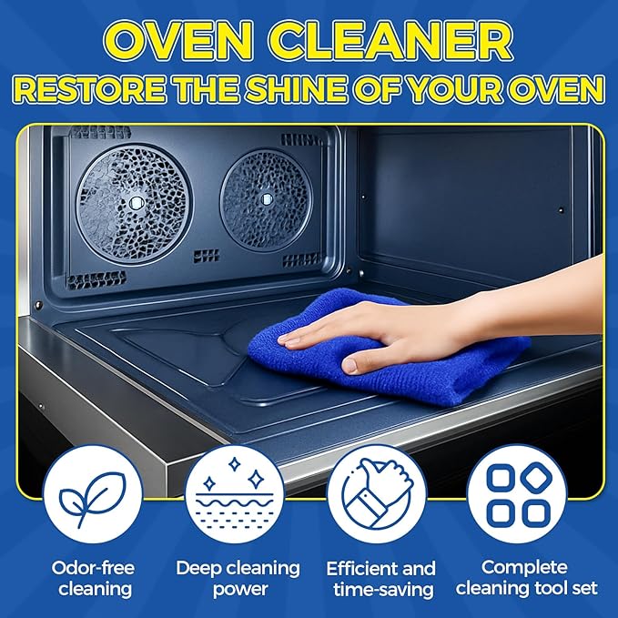 Tiepetly Oven Cleaner Heavy Duty 500ml, Complete Oven Cleaner Non Toxic Fume Free with Non-Scratch Scraper, Cloth, Easy Deep Clean for Racks, Grills, BBQ, Air Fryers, Kitchens, Outdoor and Vehicles