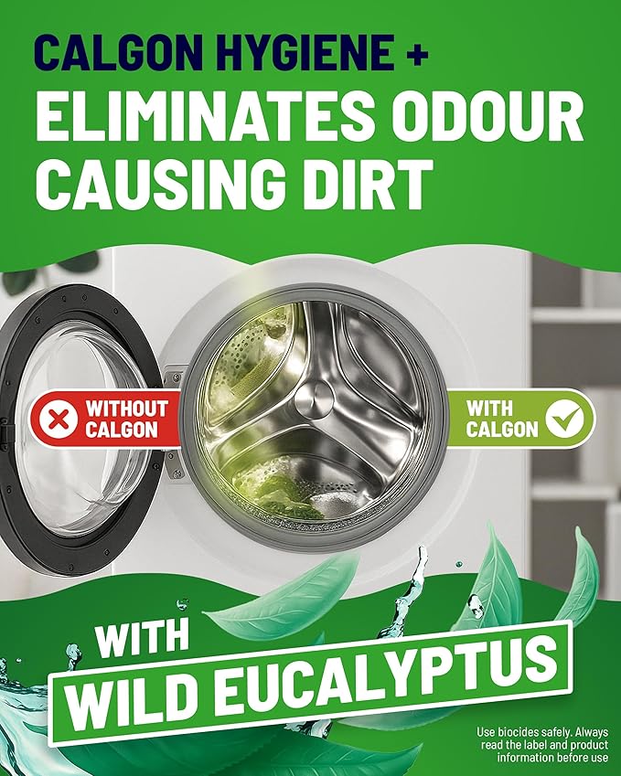 Calgon Hygiene Plus Washing Machine Cleaner & Limescale Remover, Water Softener Tablets, Unscented, 65 Tablets, Pack of 1