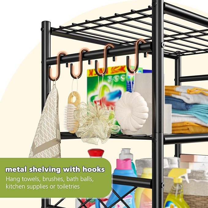 DurayLoly Storage Shelves 4 Tier Shelf Organizer,Metaling Shelving with Hooks,Heavy Duty Garage Shelves Unit with Leveling Feet,Wire Shelving for Pantry,Kitchen and Closet,23.6" W x 13.8" D x 60.4" H
