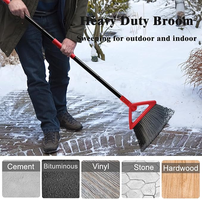 Heavy Duty Broom Outdoor and Indoor, 2 Pack Upgraded Commercial Angle Brooms, Perfect Red Broom of House, Kitchen, Garage, Courtyard