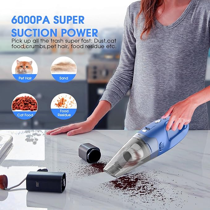 YOOHI Handheld Vacuum Cordless Rechargeable – 6000Pa Mini Hand Held Vacuum, LED Light, 20–25 Mins Runtime, USB Charging, 500ML Cup – Lightweight Small Vacuum Cleaner Cordless for Car/Office/Home