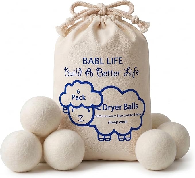 Wool Dryer Balls 6 Pack, 100% New Zealand Wool, Reusable Dryer Balls for Laundry, Natural Fabric Softener, Helps Reduce Drying Time, Wrinkles & Static Cling, 2.6 Inch