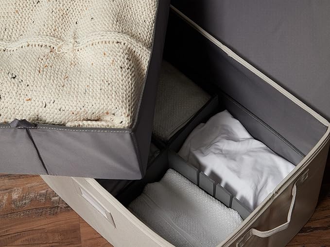 Covermates Keepsakes - Adjustable Zip-Top Storage Box - Configurable FlexGrid Compartments - Heavy Duty Polyester- Reinforced Handles - Stackable Design - Indoor Storage, Beige Heather