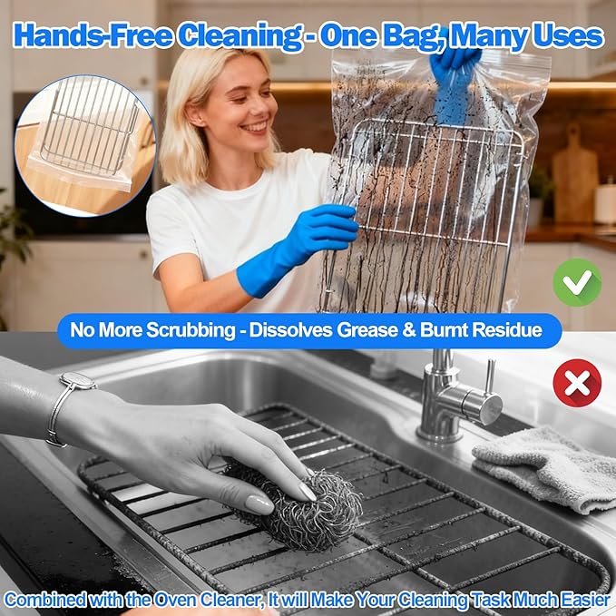 Palksky Oven Rack Cleaning Bags, Heavy Duty No Scrub Oven Rack Cleaning Bags, Reusable Leak-Resistant PE Bags for Deep Soaking Grill Grates, BBQ Racks, No Cleaner Included, 3 Pack(15.7''*23.7'')