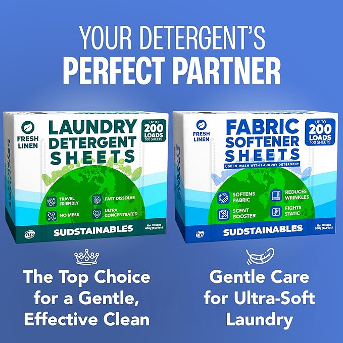 Fabric Softener Sheets for Washer bundle with Lemon 100 Strips Laundry Detergent Sheets