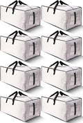 HOMESURE 8 Pack Large Strong Moving Bags with Zippers & Carrying Handles - Water-Resistant - Heavy Duty Storage Tote for Space Saving, Fold Flat, Alternative to Moving Box (Semi-Transparent)