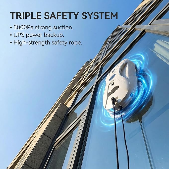 Automatic Window Cleaning Robot, Window Cleaner Robot Auto Dual Spray, 2026 Model Robot Limpia Vidrios AI Path Planning, 3000Pa Suction, Remote Control, Edge Detection for Streak-Free Glass - SS1