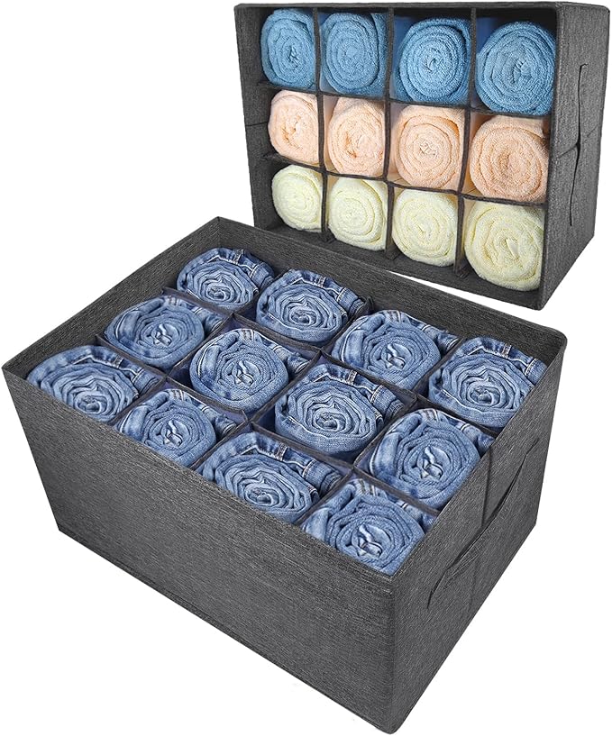 EASEVE Closet Organizers and Storage Bins for Clothes - 12 Cell Drawers Organizer Grid Storage Box for Jeans Pants Sweater Towel T-shirts, Wardrobe Shelf Dividers Closets Organization (1 Pcs)