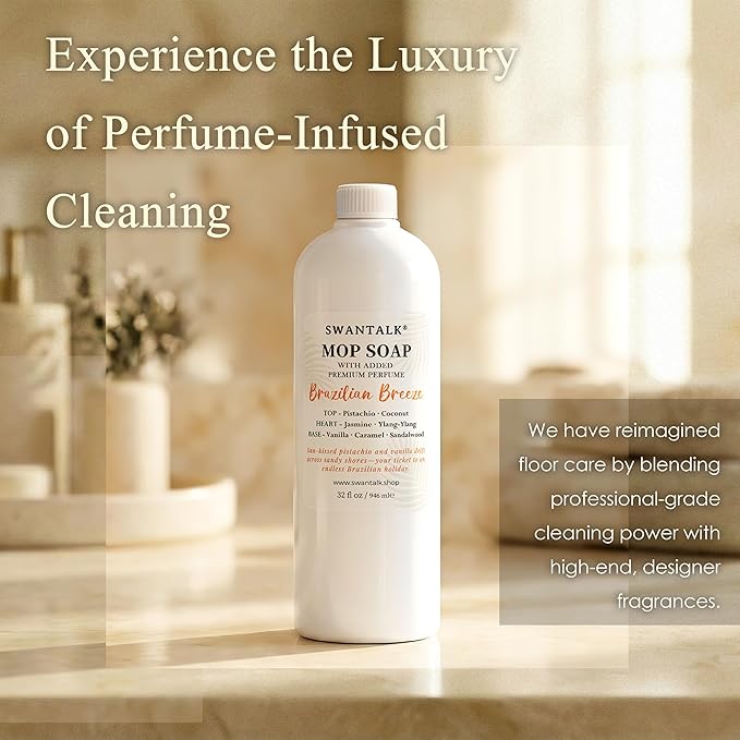 Mop Soap with Long Lasting Premium Perfume, 4X Concentrated Floor Cleaner, Multi Surface Solution for Hardwood, Tile, LVP, Laminate, Pet Friendly, 32 fl oz (Brazilian Breeze)