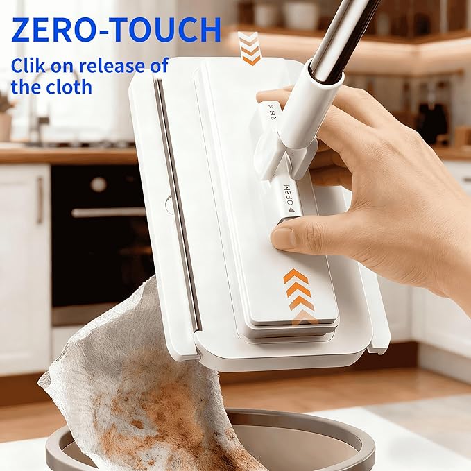 Clip on Mini Mop for Kitchen Counter & Floor – No Wash & Cloth Changing Lazy Mop | Automatic Gripping & Zero-Touch Snap-Grip System with 20 Cloths