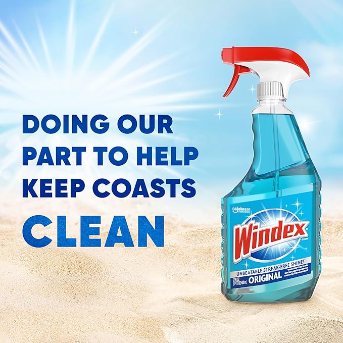 Windex Refill Glass and Window Cleaner Bottle, Bottle Made of 100% Recycled Plastic, Surface Cleaning Spray, Original Blue Scent, 2L (67.6 Fl Oz) (Pack of 6)