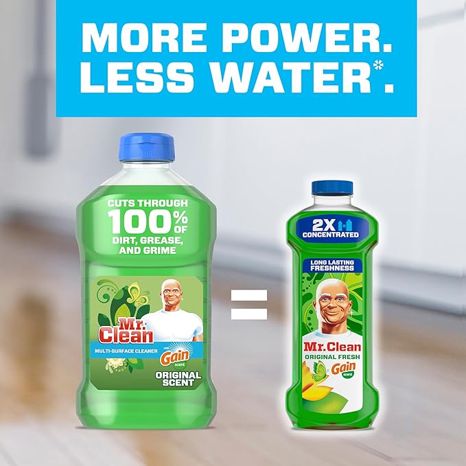 Mr. Clean All Purpose Cleaner,Floor Cleaner for Mopping Home,Bathroom,& Kitchen,Cleaning Liquid for Mop & Bucket,Cleaning Supplies,Multi-Surface Dilutable,Gain,41oz,(Pack of 4)