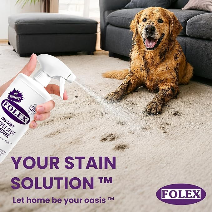 FOLEX Instant Carpet Spot Remover 32 oz – Powerful Stain Remover for Carpets, Upholstery & Rugs – Eliminates Pet Stains, Grease, Red Wine, Food, Makeup & More – With Reusable Cleaning Cloth – 1 Pack