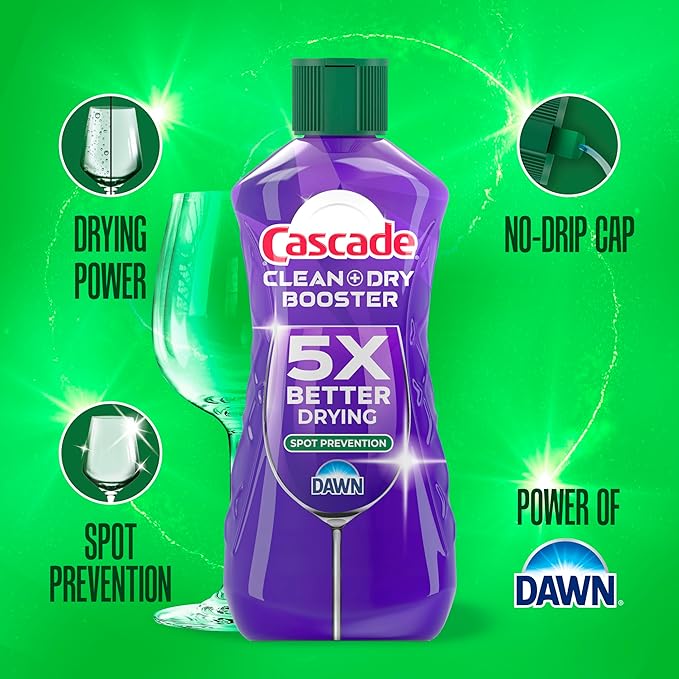 Cascade Rinse Aid Clean & Dry Booster Dishwasher Liquid, Gel & Detergent Pods for Sparkling Clean Dishes, Dishwasher Soap Tablets & Rinse Aid Dry Booster, 30.5oz